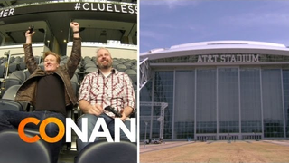 Watch Conan Play Video Games On the Cowboy's Gigantic Stadium Screen